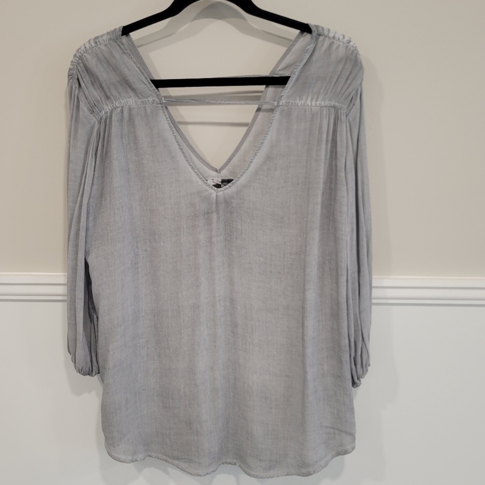 Young Fabulous & Broke Lina Blouse Size S Gray Double V Neck Ruched Top